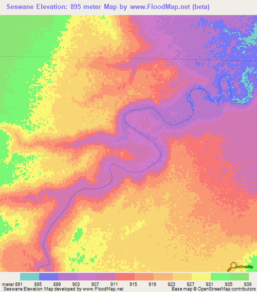 Seswane,Botswana Elevation Map