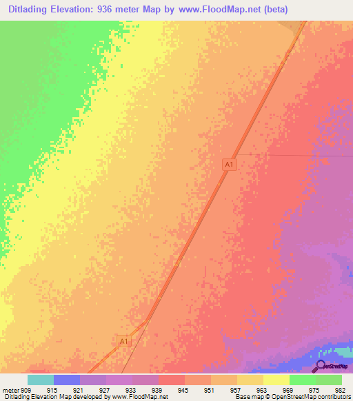 Ditlading,Botswana Elevation Map