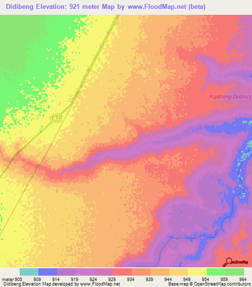 Didibeng,Botswana Elevation Map
