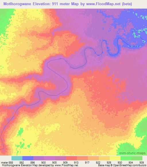 Motlhorogwane,Botswana Elevation Map