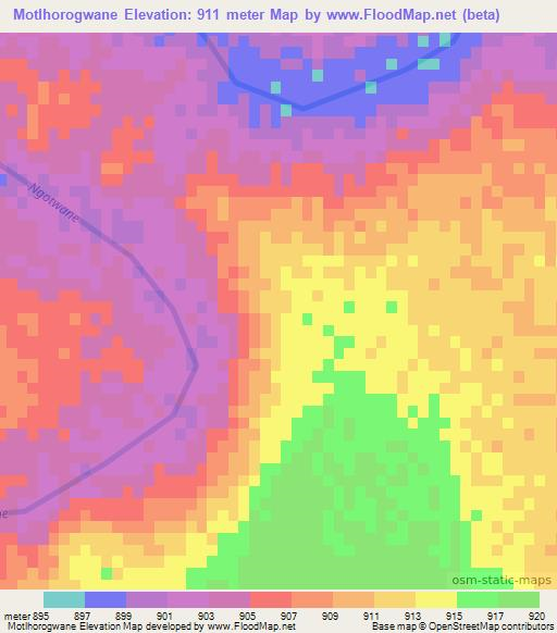 Motlhorogwane,Botswana Elevation Map