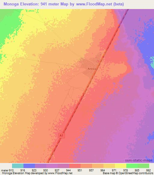 Monoga,Botswana Elevation Map
