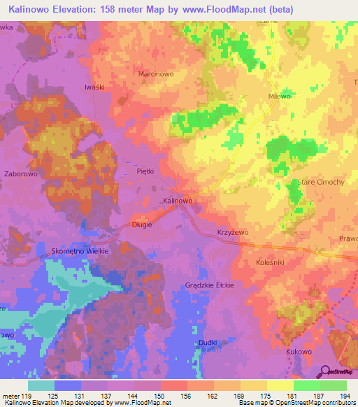 Kalinowo,Poland Elevation Map