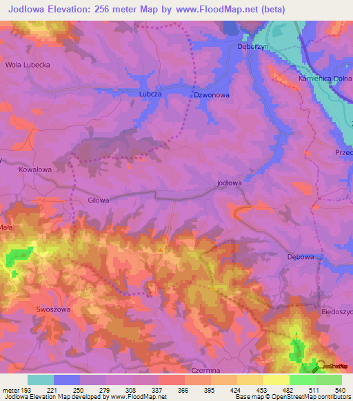 Jodlowa,Poland Elevation Map