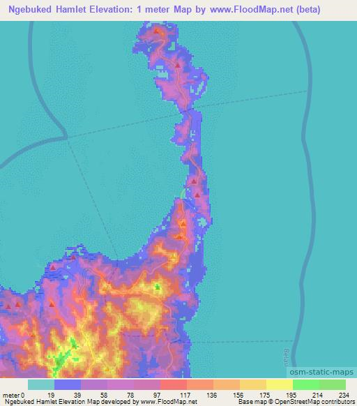 Ngebuked Hamlet,Palau Elevation Map