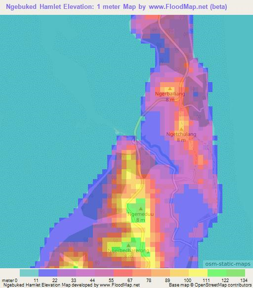 Ngebuked Hamlet,Palau Elevation Map