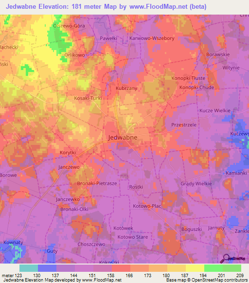 Jedwabne,Poland Elevation Map