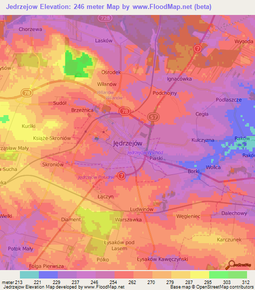 Jedrzejow,Poland Elevation Map