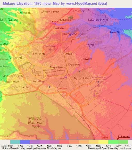Mukuru,Kenya Elevation Map