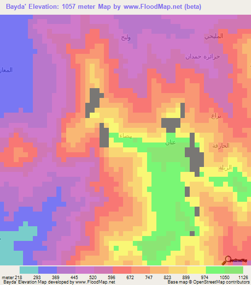 Bayda',Yemen Elevation Map