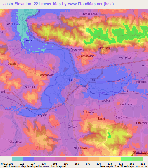 Jaslo,Poland Elevation Map