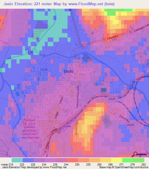 Jaslo,Poland Elevation Map