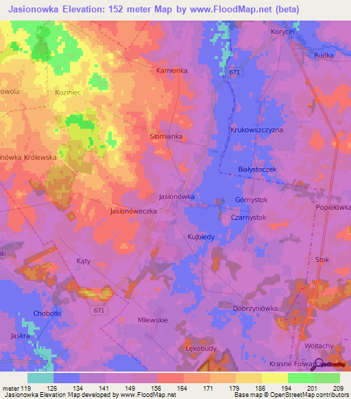 Jasionowka,Poland Elevation Map