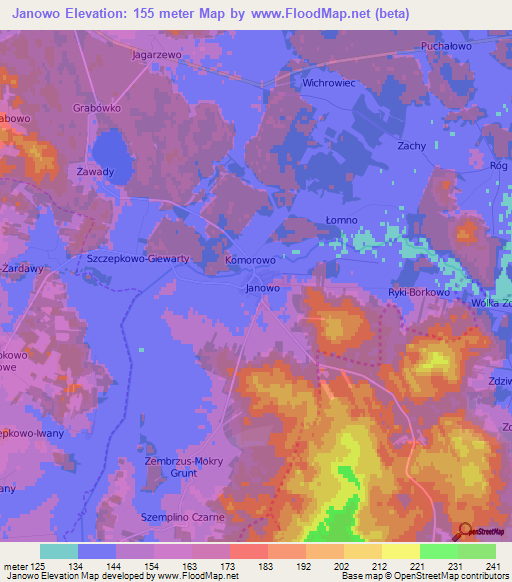 Janowo,Poland Elevation Map
