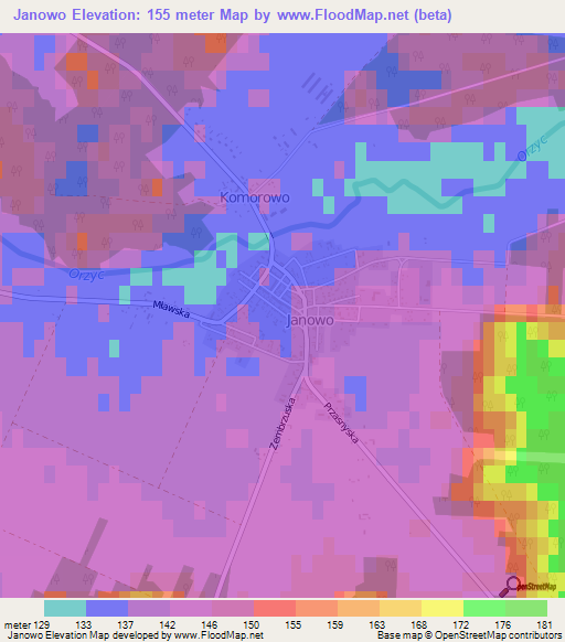 Janowo,Poland Elevation Map