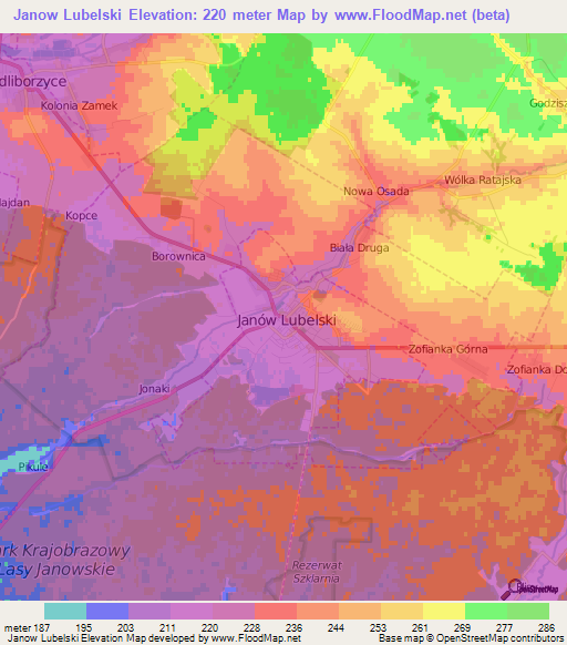 Janow Lubelski,Poland Elevation Map