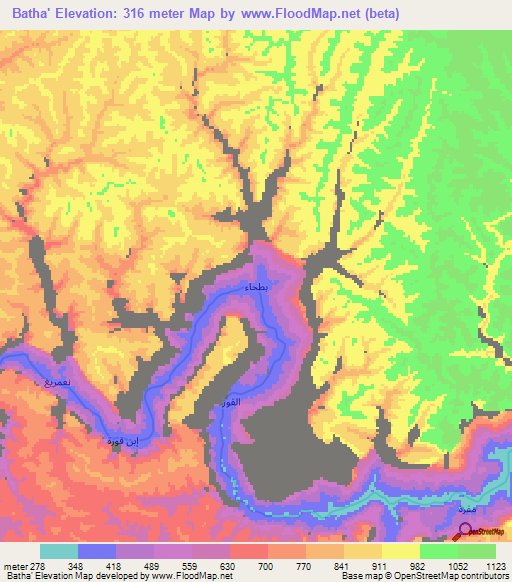 Batha',Yemen Elevation Map