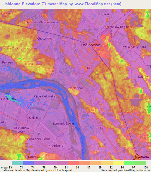 Jablonna,Poland Elevation Map