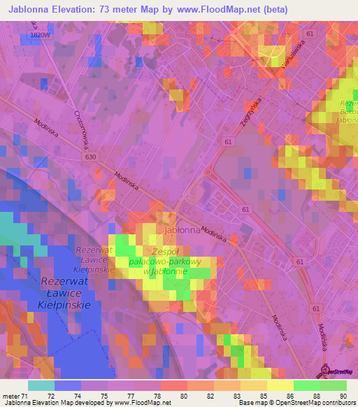 Jablonna,Poland Elevation Map