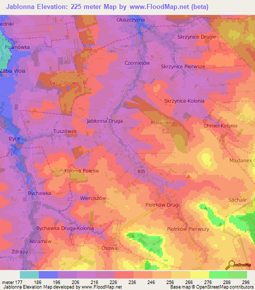 Jablonna,Poland Elevation Map