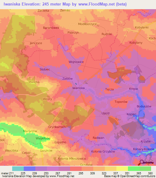 Iwaniska,Poland Elevation Map