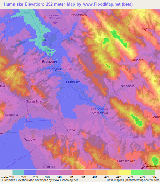 Humniska,Poland Elevation Map