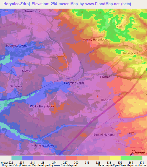Horyniec-Zdroj,Poland Elevation Map