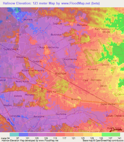 Halinow,Poland Elevation Map