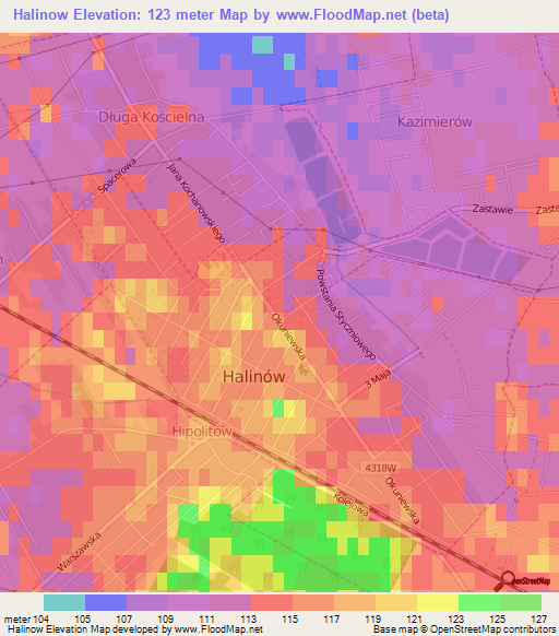 Halinow,Poland Elevation Map