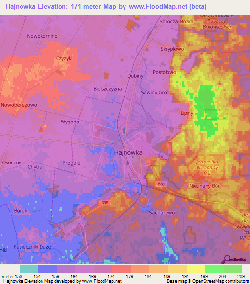 Hajnowka,Poland Elevation Map