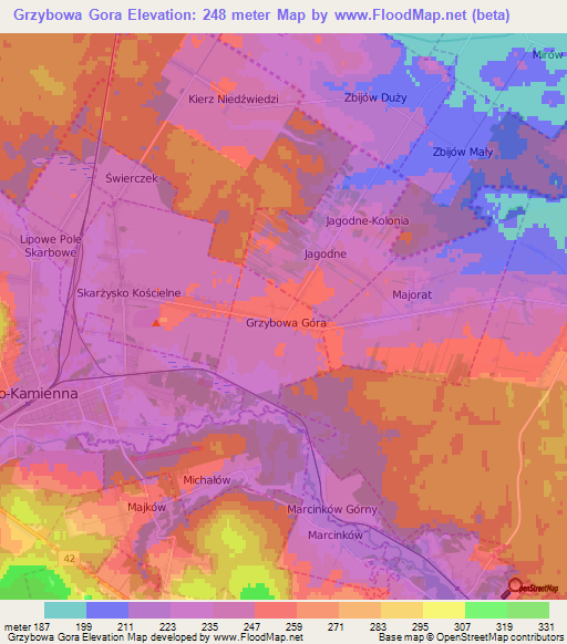 Grzybowa Gora,Poland Elevation Map