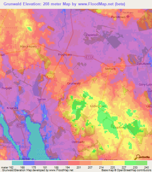 Grunwald,Poland Elevation Map