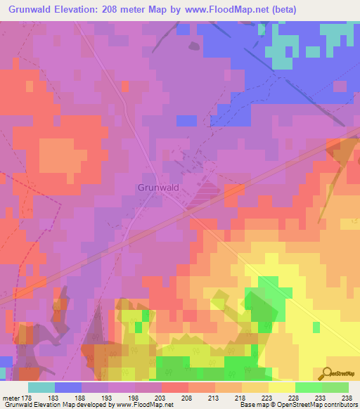 Grunwald,Poland Elevation Map