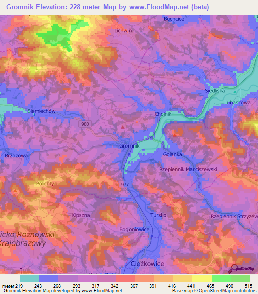 Gromnik,Poland Elevation Map