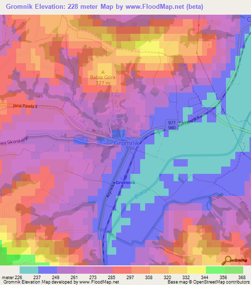 Gromnik,Poland Elevation Map
