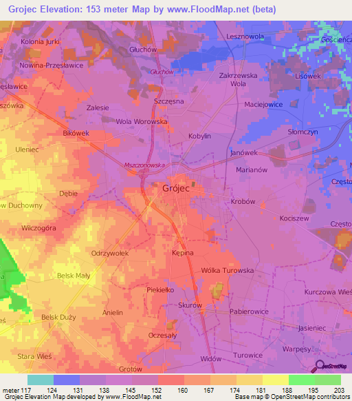 Grojec,Poland Elevation Map