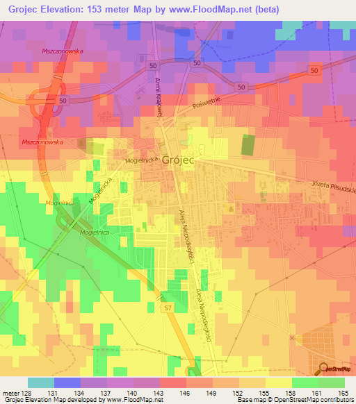 Grojec,Poland Elevation Map