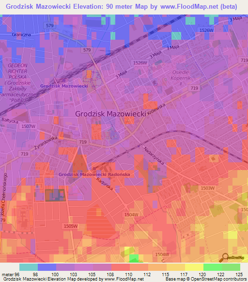Grodzisk Mazowiecki,Poland Elevation Map