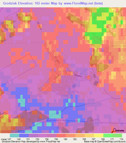 Grodzisk,Poland Elevation Map