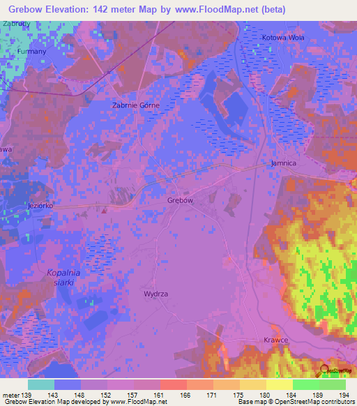 Grebow,Poland Elevation Map