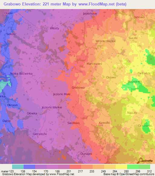Grabowo,Poland Elevation Map