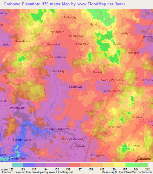 Grabowo,Poland Elevation Map