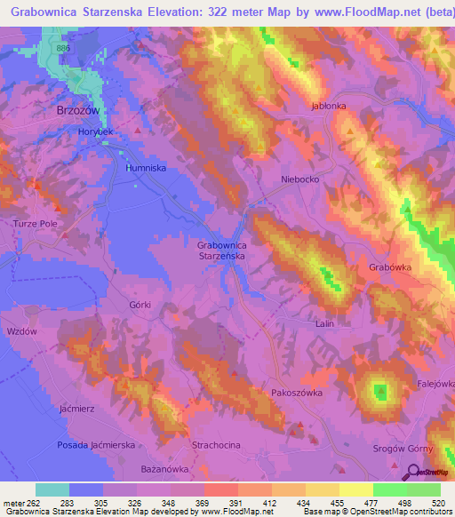 Grabownica Starzenska,Poland Elevation Map