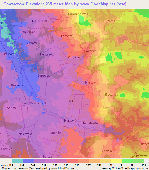 Gowarczow,Poland Elevation Map