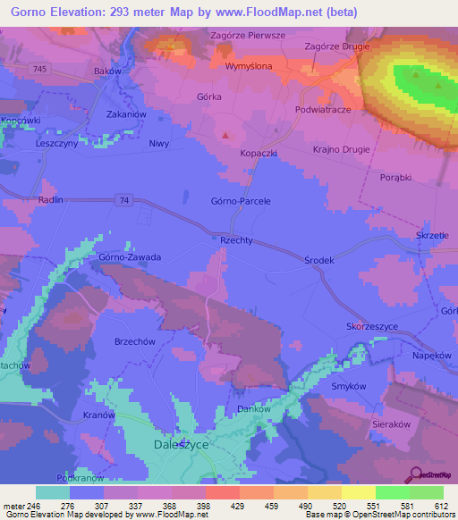 Gorno,Poland Elevation Map