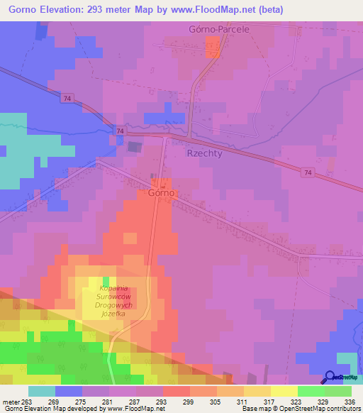 Gorno,Poland Elevation Map