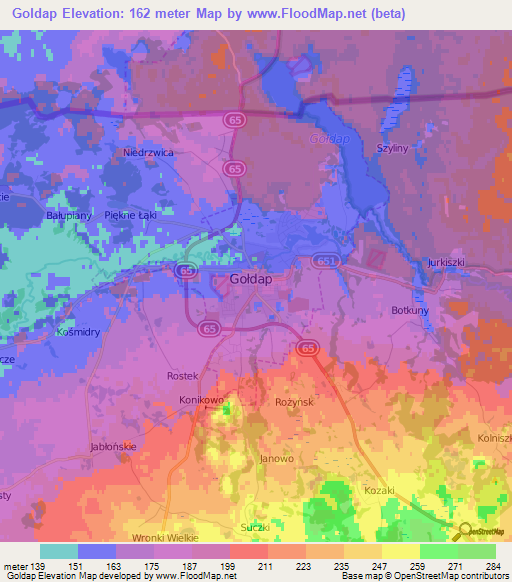 Goldap,Poland Elevation Map