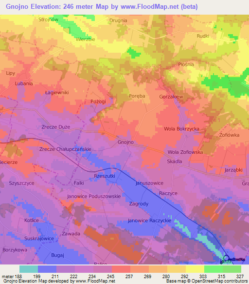 Gnojno,Poland Elevation Map