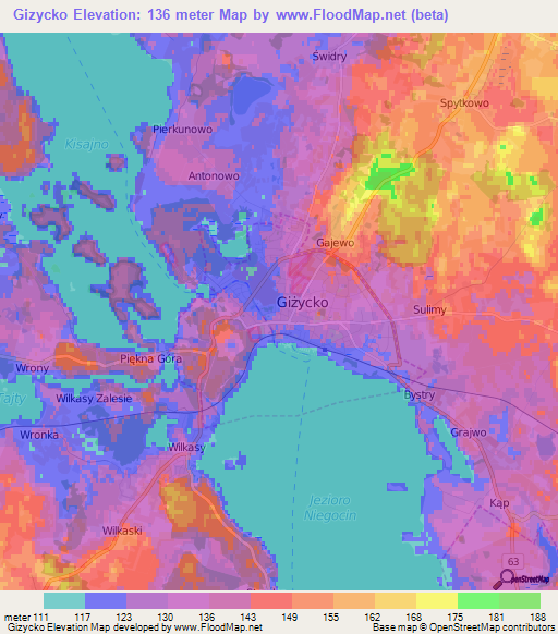 Gizycko,Poland Elevation Map