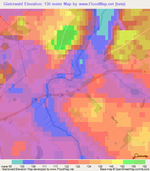 Gietrzwald,Poland Elevation Map